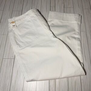 Talbots White Cropped Pants Women’s 12 NWT Cuffed Ankle Cotton Patch Pockets